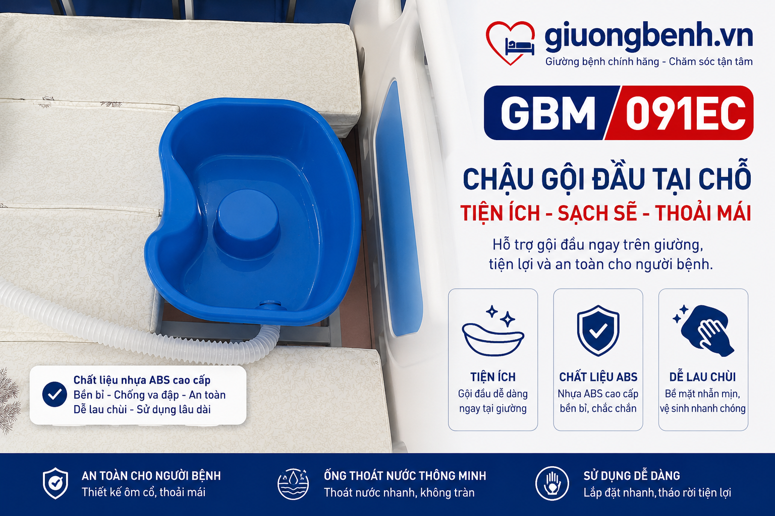Giường bệnh có bô vệ sinh và chức năng gội đầu tại giường